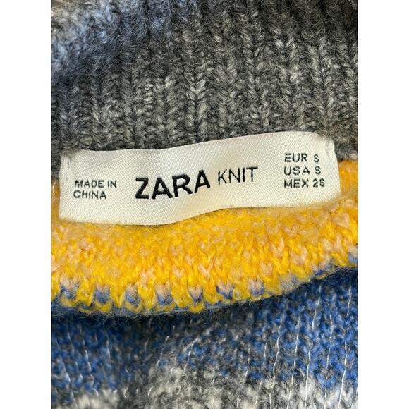 Zara Knit Cropped Argyle Sweater Sequin Detail Gray Yellow Blue Small - Picture 7 of 7